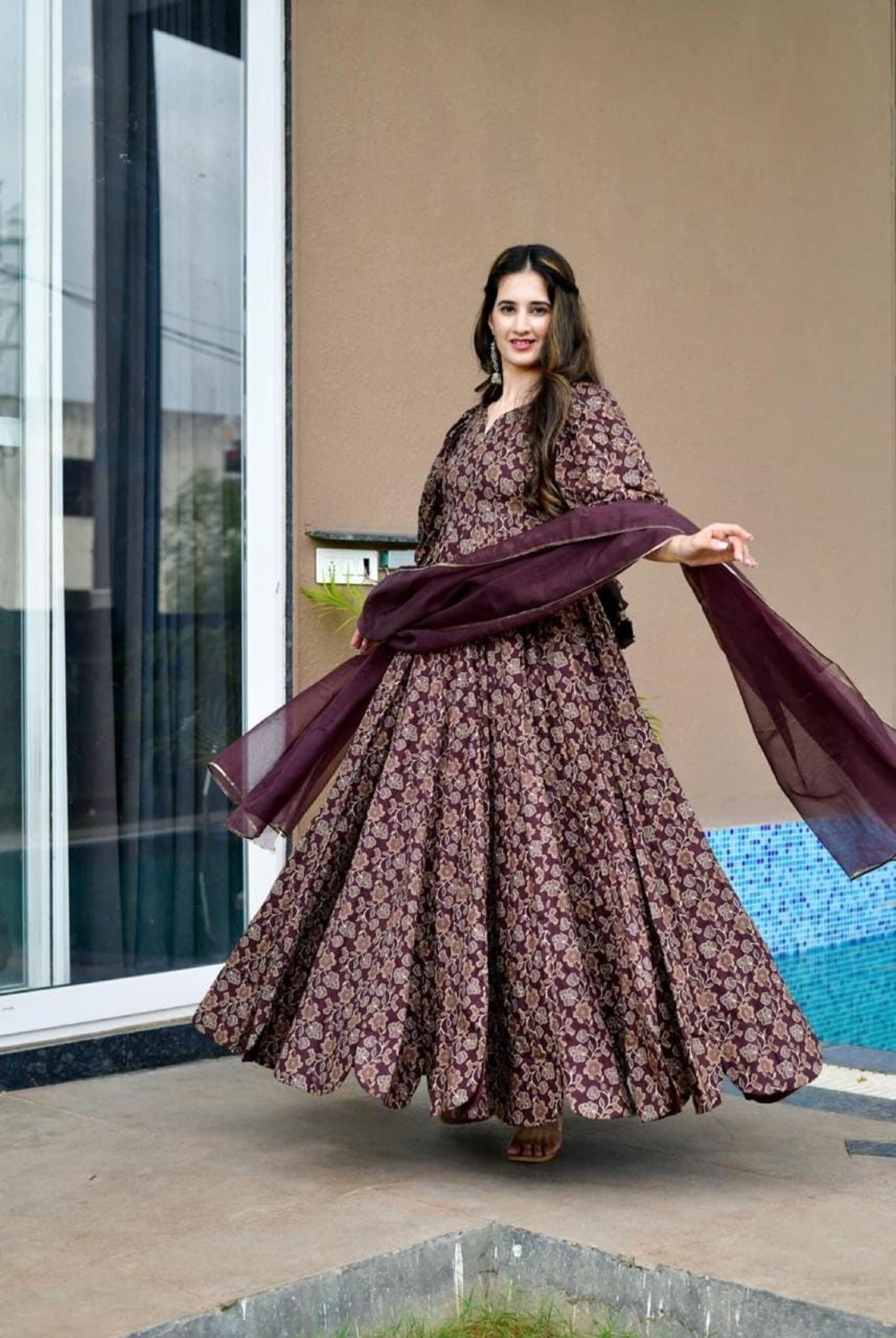 Premium Pure Rayon Anarkali Suit and Dupatta Full Flared - Etsy