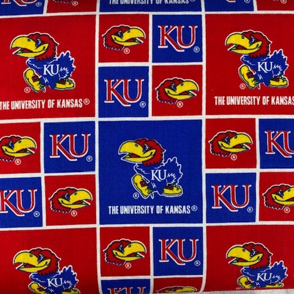 KU Jayhawks Fabric | KU Block Fabric | 100% Cotton Sewing & Crafting Fabric | Rock Chalk | 2022 NCAA Champions