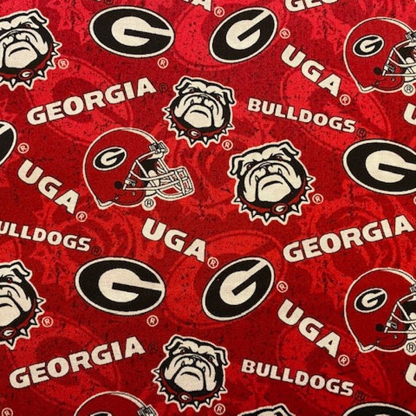 Georgia Bulldogs Fabric | 7.99 yard | Red and Black Fabric | 100% Cotton Crafting Fabric