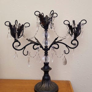 MIKASA Three Arm Candelabra Dangling Prisms Beaded Strings Gothic Victorian