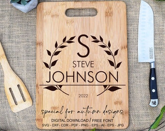 Cutting board svg I Last name svg I Split monogram svg I Charcuterie board svg I SVG, EPS, PNG, pdf, jpg I svg files for cricut I Baking svg