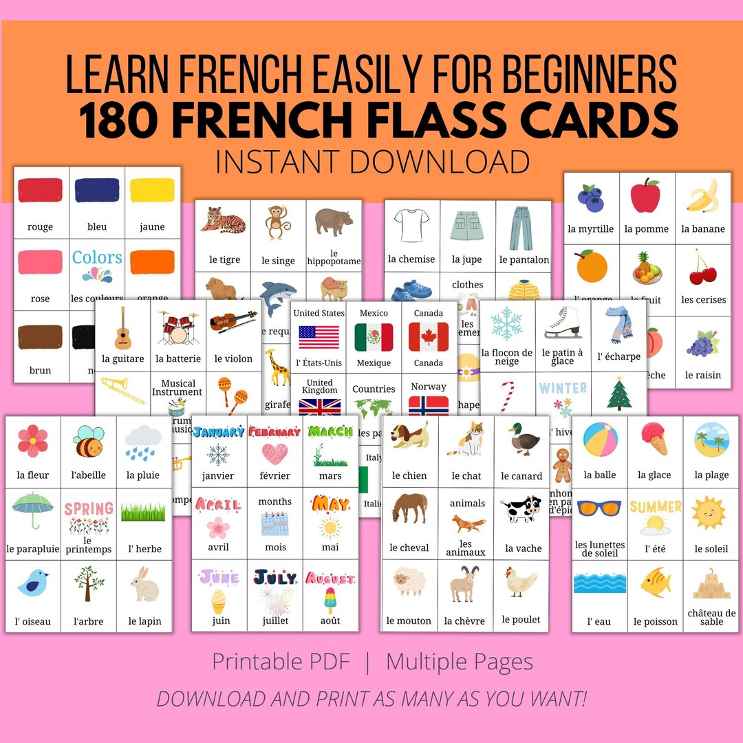 French Flashcards for Beginners, French Flashcards for Kids, Learning
