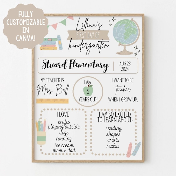First Day of School Sign Editable Template  l   Last Day of School Printable  l   Kindergarten   l  Preschool  l  1st Day of School