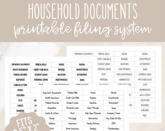 Printable Household Filing System  l  Keepsake Box  l  Family DIY Tote Labels l  File Tabs for Home Documents Box l 52 tabs