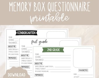 Memory Box Fragebogen l Druckbare Kinder Interview Fragen l PDF Digitaler Download l Kinder Schule Ablage Box l Andenken Tote