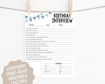 Printable Kids Birthday Interview l Parent Interview l Editable Birthday Questionnaire l Annual Interview  l  Birthday Keepsake l Memory Box