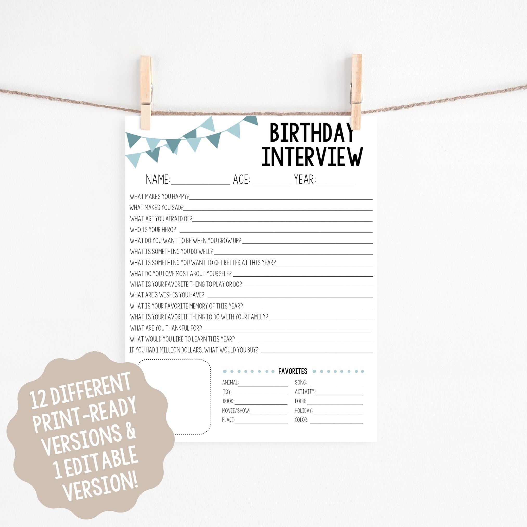 Printable Kids Birthday Interview l Parent Interview l Editable Birthday Questionnaire l Annual Interview  l  Birthday Keepsake l Memory Box