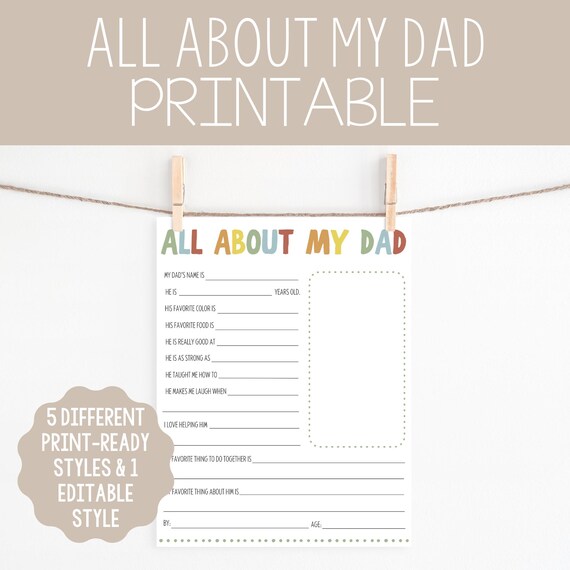 All About Dad Questionnaire l Father's Day Gift Printable l Dad Interview Keepsake l Birthday Gift for Dad, Grandpa, or Uncle