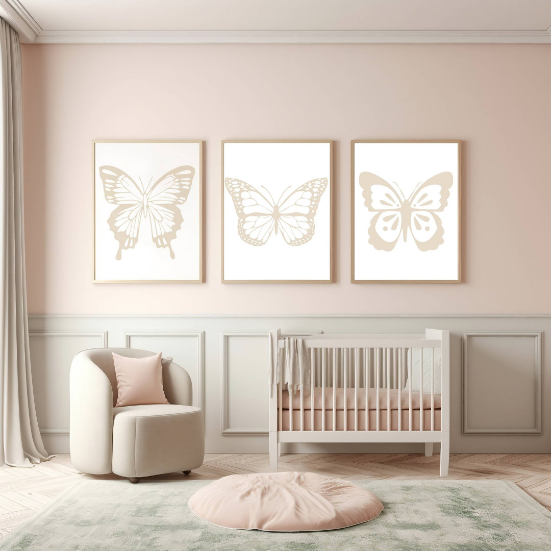 Nursery Butterfly Wall Art L Girl Room Decor L Playroom Blush Butterfly ...