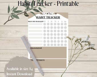 Habit Tracker, Daily Goal Tracker, Printable, Set Your Goals, Mark Each Day as You Achieve Your Goals, Achievements & Reflections