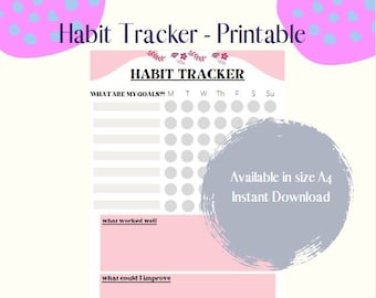 Habit Tracker, Daily Goal Tracker, Printable, Set Your Goals, Mark Each Day as You Achieve Your Goals, Achievements & Reflections