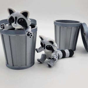 Waschbär 3D-gedruckte Gelenkfigur wird mit Mülleimer geliefert