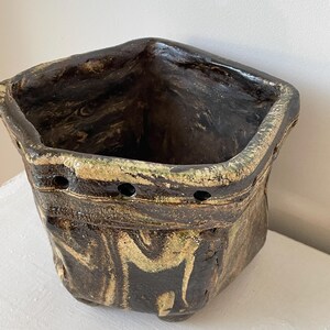 Pentagonal bonsai pot (Ø22cm, H16cm), cascades, in  high-quality, frost-resistant stoneware pottery, unique piece from Munich studio