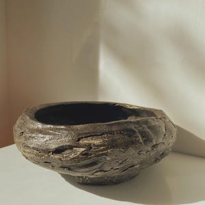 Large bonsai pot made of clay, rustic, rocky bowl, round, glazed, from my Munich pottery studio, high quality stoneware (diameter 29 cm)