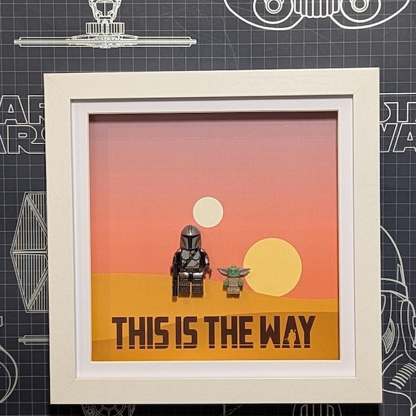 Space Saga-Inspired Mando Sunset Character Display Frame | Handmade Sci-Fi Wall Art