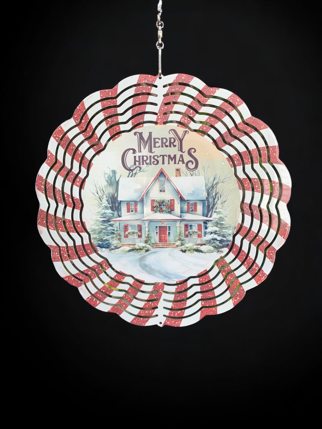 8inch Merry Christmas Peppermint Wind Spinner Etsy