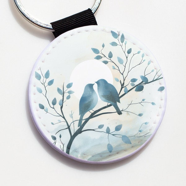 Birds in a Tree Faux Leather Keychain