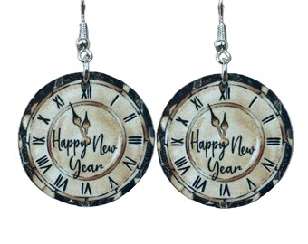 New Years Clock Earrings