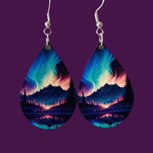 Aurora Borealis over Mountains Earrings, Stocking Stuffer Gift
