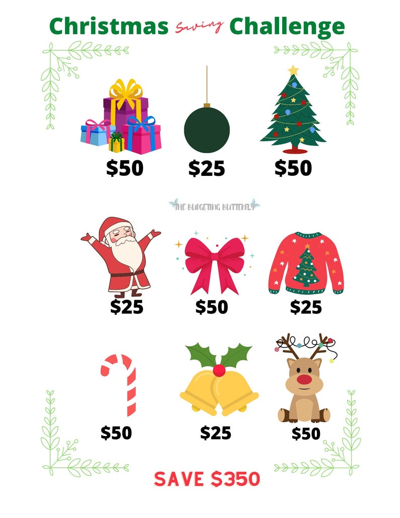 Christmas Money Saving Challenge Tracker Digital Download, Printable