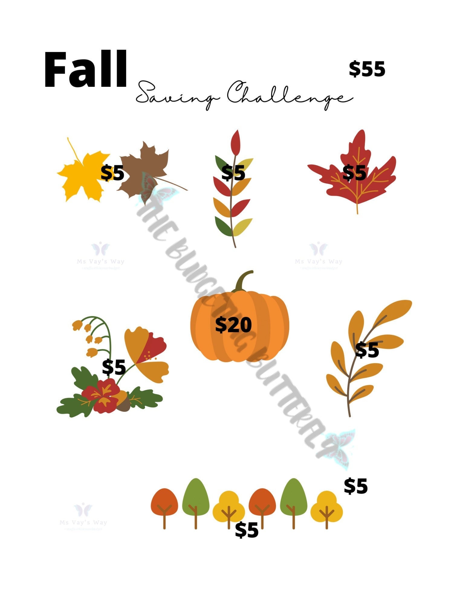 45 FALL Money Saving Challenge Tracker Digital Download - Etsy