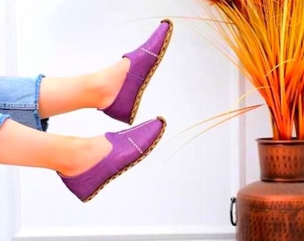 Handmade Leather Loafers - Womens Barefoot Shoes - Minimalist Leather Flats - Turkish Yemeni Shoes - Zero Drop Slip-on Walking Shoes