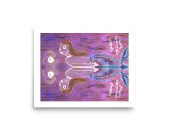 Kosmische Meerjungfrau Lightcode Art | Visionäre Ozean Göttin Wand Dekoration