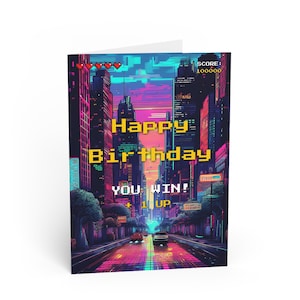 Carte de voeux d'anniversaire gaming rétro, carte à thème de jeu vidéo, voeux d'anniversaire uniques, carte de joueur, carte amusante pour les joueurs, oeuvre d'art 8 bits