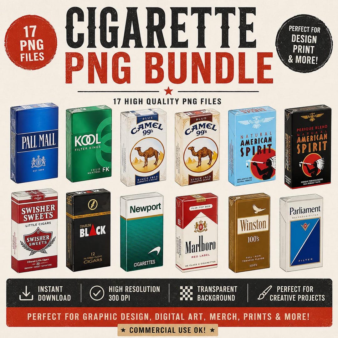 pack of cigarettes transparent background 17 Cigarette PNG Bundle Vintage Cigarette Clipart Marlboro Style Digital Download cigarette box png Cigarette Box