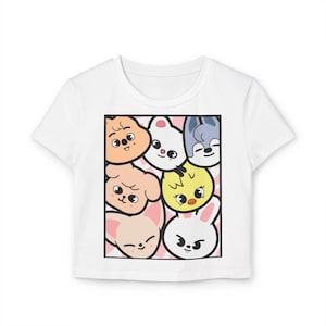 STRAY KIDS SKZOO Women&#39;s Baby Tee Shirt, K-Pop Women&#39;s T-Shirt, Kpop Clothing for Fans, Short Sleeve Graphic Tee, Cute Animal Design, Teen