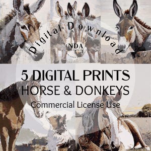 5 impressões digitais de arte de cavalo e burro | Estilo de pintura clássico | Arte de parede | Uso pessoal e comercial | Download instantâneo | Impressões de cartão postal