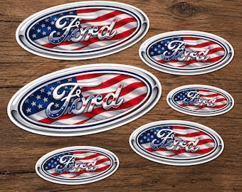 American Flag Ford Logo Sticker, Patriotic Truck Decal, Ford Ranger Sticker, USA Flag Car Decal, Toolbox Sticker, Waterproof Vinyl