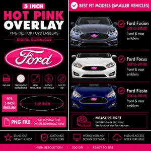 Hot Pink Ford Emblem Overlay PNG 5-tums emblemmall passar Bronco Fusion Focus Escape bakre logotyp digital nedladdning
