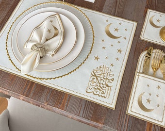 Elegant Arabic Embroidery for Iftar and Suhoor Gatherings, Unique Ramadan Placemat and Napkin Set, Ramadan Tableware , Islamic Table Setting