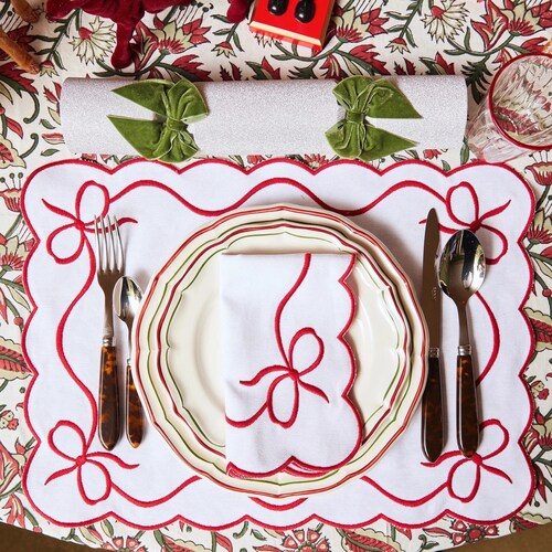 Classic Placemats Red Embroidered Edges Etsy