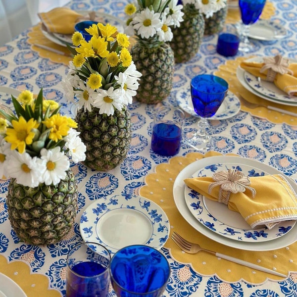 Bestickte gelbe Tischsets, Stickerei natürliches Leinen, handgemachte natürliche Tischsets, Tischsets, Sommer Erfrischende Tischsets, Einweihungsgeschenk