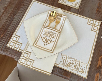 Limited Edition Ramadan Dining Decor - High-Quality Placemat and Napkin Set with Exquisite Arabic Designs- 6 Persons - 24 pcs