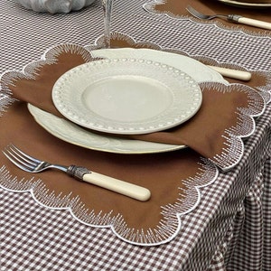 Brown Cotton Embroidered Placemat Napkin Set