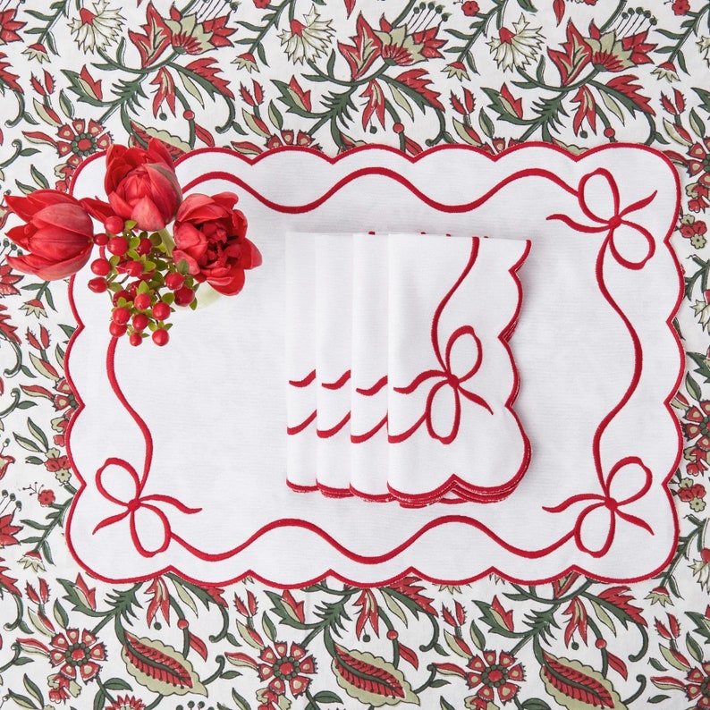 Classic Placemats Red Embroidered Edges Etsy