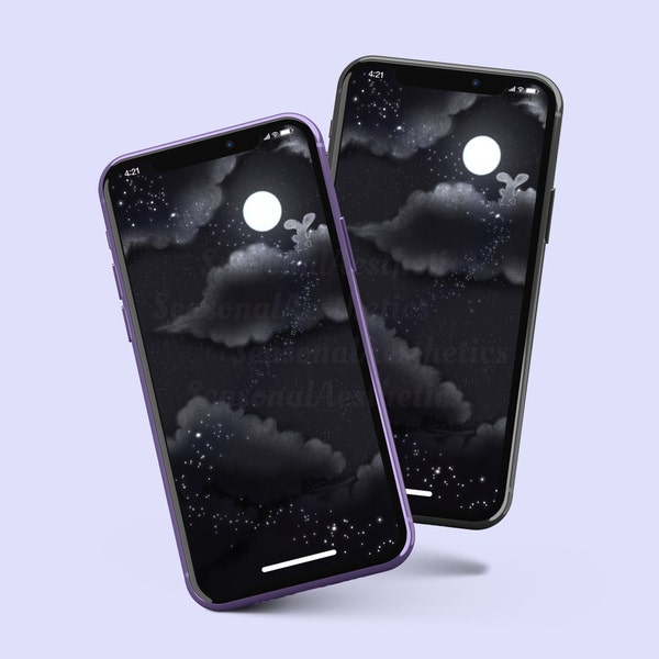 Dark Sky iPhone Wallpaper, Cute Night Clouds, Full Moon Wallpaper, Night Sky Mobile Wallpaper, Night Aesthetic Background, Starry Night