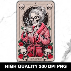 La carta del Tarot de la abuela PNG - Diseño del esqueleto del Día de la Madre - Diseño de taza de camisa colorida de la abuela bruja - Descarga instantánea TH0018