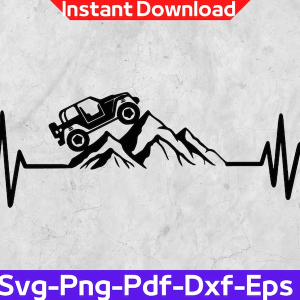 Heartbeat Offroad Mountain Svg, 4x4 Life Svg, Outdoor Svg, Instant Download Eps,Svg,Png,Dxf,Pdf