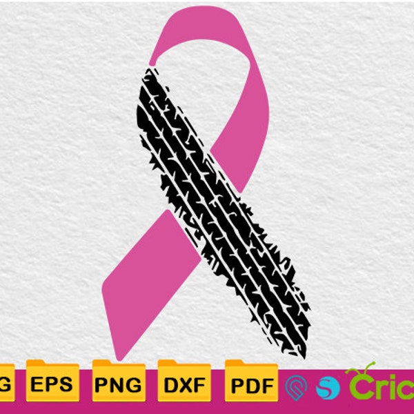 Breast Cancer Offroad Svg, 4x4 Ribbon Tire Track Svg, Cancer Awareness Svg, Instant Download Eps, Svg, Png, Dxf, Pdf