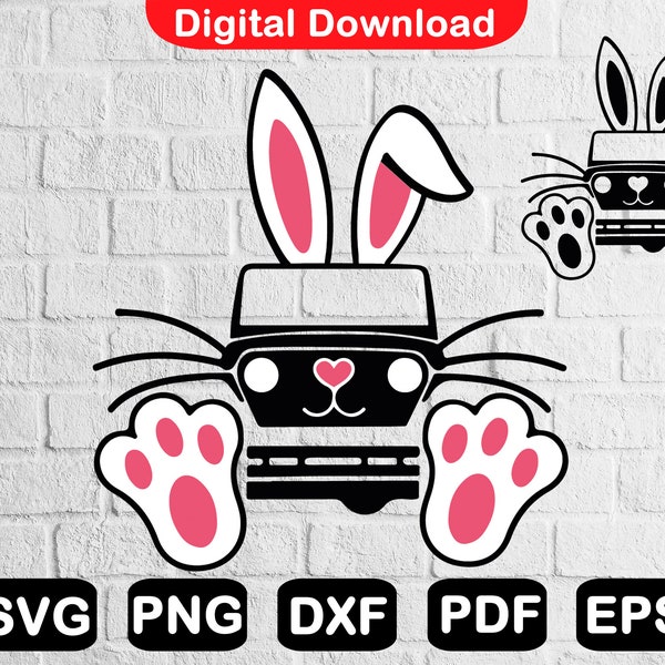 Easter Bunny 4x4 Offroad SVG PNG, Bunny Ears Svg Files For Cricut, Clipart, Spring Shirt Svg, Instant Download Eps, Svg, Png, Dxf, Pdf