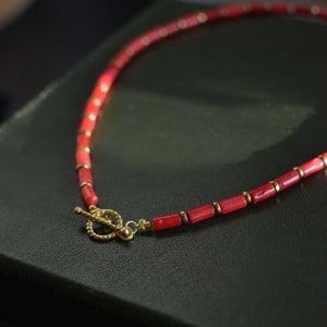 Coral necklace coral choker red necklace gemstone necklace beaded necklace toggle clasp minimalist jewelry casual jewelry natural stone