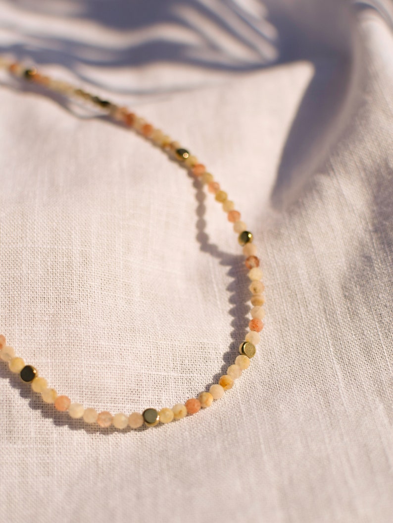 Quartz necklace gemstone choker with hematite & 24k gold plated silver closure natural stone beaded jewelry casual minimal gift 43cm FIRENZE image 7