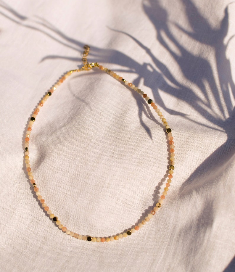 Quartz necklace gemstone choker with hematite & 24k gold plated silver closure natural stone beaded jewelry casual minimal gift 43cm FIRENZE image 6