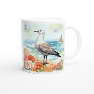 Ceramic mug with seagull and lighthouse – Maritime mug 0.33L, dishwasher-safe, gift for North Sea fans, lighthouse and coastal lovers