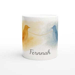 Watercolor mug with birds – gift love & longing – romantic for long-distance relationship – golden thread – mug close to the distance