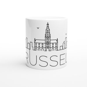 Ceramic mug Brussels Skyline 0.33 liters minimalist mug with line graphics gift for Belgium fans and city travelers